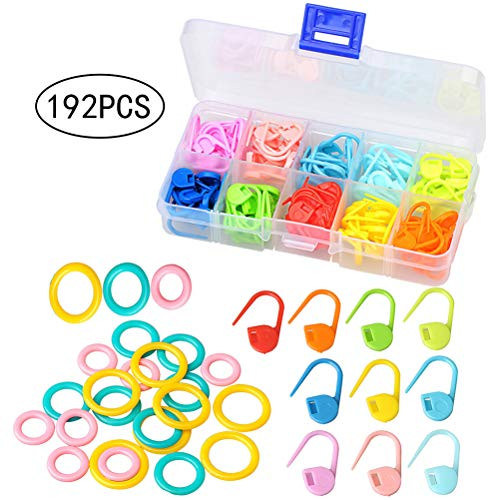 Hugesavings 192 pcs Stitch Markers, 120 pcs Locking Stitch Markers and 72 pcs Stitch Markers Rings Knitting Stitch Counter Split Crochet Stitch Ring Stitch Needle Clip for Knitting and Crochet