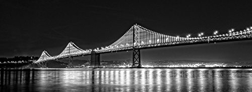 Posterazzi PPI168490 Suspension Pacific Ocean lit up at Night Bridge Bay San Francisco California USA Poster Print, 7 x 18, Varies