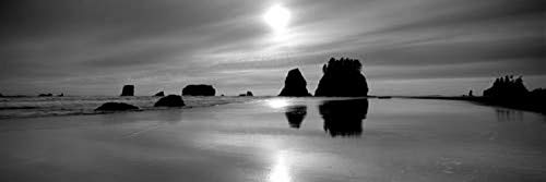 Posterazzi Silhouette of sea stacks at sunset Second Beach Olympic National Park Washington State USA Poster Print, (6 x 18)