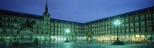Posterazzi Building lit up at dusk Plaza Mayor Madrid Spain Poster Print, (6 x 18)