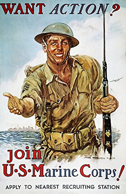 Wwii Recruiting Poster NWant Action American World War Ii Marine Corps Recruiting Poster 1942 By James Montgomery Flagg Poster Print by (18 x 24) Wwii Recruiting Poster NWant Action American World War Ii Marine Corps Recruiting Poster 1942 By James Montgomery Flagg Poster Print by (18 x 24)