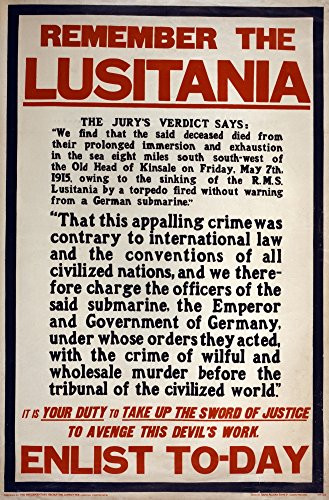 Recruitment Poster 1915 Nbritish Recruitment Poster From World War I Reminding Citizens Of The Sinking Of The Cunard Steamship Lusitania By German Sub