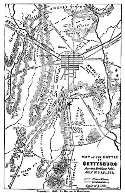 Civil War Gettysburg Nmap Of The Battle Of Gettysburg 1-3 July 1863 Engraved By Harper And Brothers 1868 Poster Print by (18 x 24)