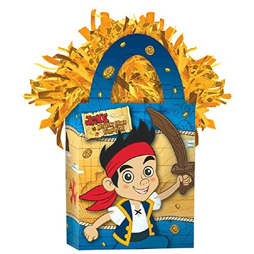 Amscan Disney Jake and The Neverland Pirates Mini Tote Party Balloon Weight, 5.7 oz, Blue/Gold
