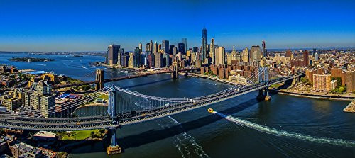 Posterazzi Poster Print Collection Manhattan Bridge At Sunrise City New York State USA Panoramic Images, (15 x 7), Multicolored