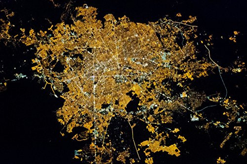 Posterazzi Poster Print Collection Night Time Satellite Guadalajara Jalisco Mexico Panoramic Images, (24 x 18), Multicolored