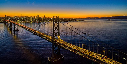 Posterazzi Bay Bridge at dusk San Francisco California USA Poster Print by Panoramic Images, (12 x 6)
