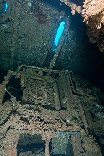 Posterazzi Poster Print Collection Machinery Inside of the Seven Skies Wreck Indonesia Mathieu Meur/Stocktrek Images, (11 x 17), Multicolored