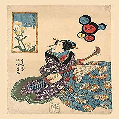 A song is written inspired by an art scroll adorning the room of this young musician The Japanese woman here plays a three stringed banjo known in Jap