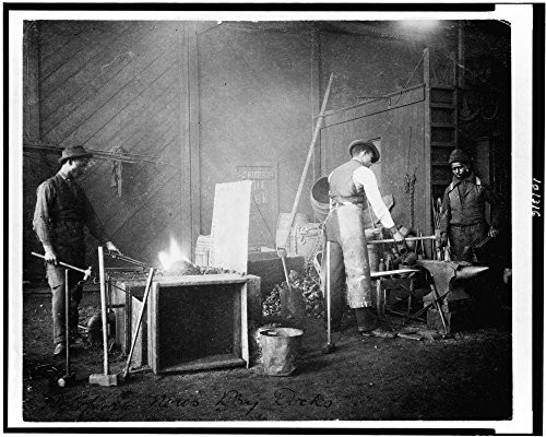 Three Men Working in Blacksmith Shop Poster Print (18 x 24)