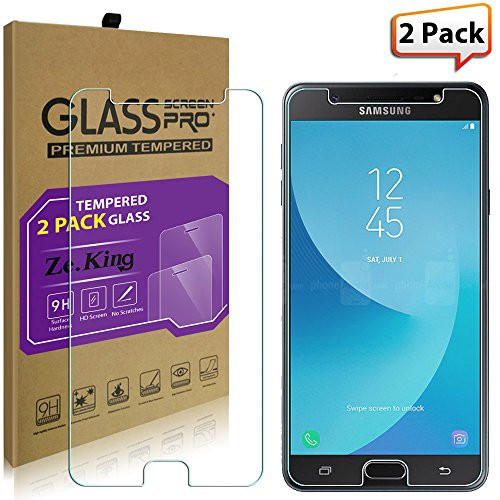 [2-Pack]Galaxy J7 Max Tempered Glass Screen Protector, ZeKing 0.33mm 2.5D Edge 9H Hardness [Anti Scratch][Anti-Fingerprint] Bubble Free, Lifetime Replacement Warranty