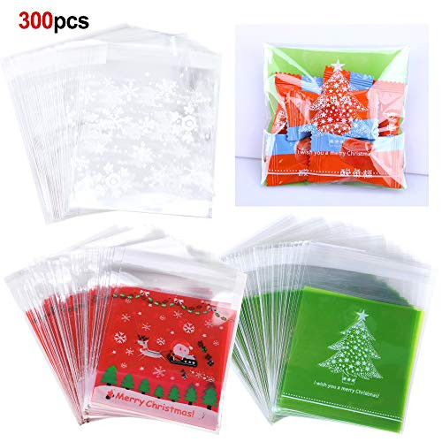 Konsait 300Count Christmas Cookie Candy Treat Bags Self-adhesive Sweets Biscuit Dessert Bags Plastic Bags Packaging Xmas Santa Snowflake Cellophane Gift Goody Bags for Christmas Party Favors Supplies Konsait 300Count Christmas Cookie Candy Treat Bags Self-adhesive Sweets Biscuit Dessert Bags Plastic Bags Packaging Xmas Santa Snowflake Cellophane Gift Goody Bags for Christmas Party Favors Supplies