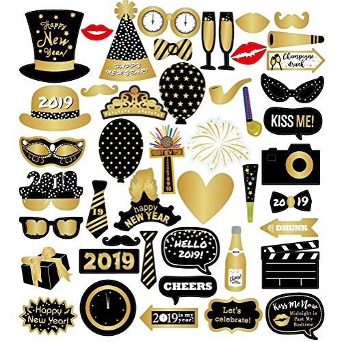 2019 New Year's Eve Party Photo Props 46 PCs New Year Festival Photo Props Celebration Supplies Photo Props Happy New Year Photo Booth Kit