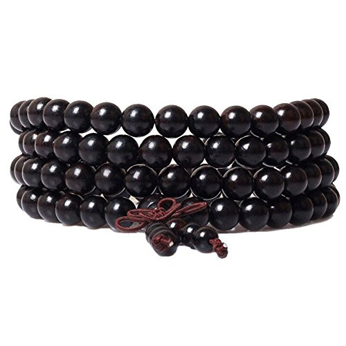 ZM Black Wood Bracelet 108 Beads 8mm Tibetan Buddhist Link Wrist Sandalwood Beads Prayer Mala Elastic (108beads-ebony)