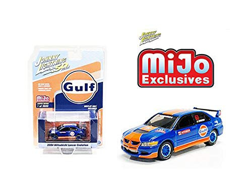 New DIECAST Toys CAR JOHNNY LIGHTNING 1:64 MIJO Exclusives - 2004 Mitsubishi Lancer Evolution Gulf Racing (Blue/Orange) JLCP7249-24