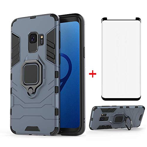 Phone Case for Samsung Galaxy S9 with Tempered Glass Screen Protector Cover and Magnetic Ring Holder Stand Kickstand Slim Hard Cell Accessories Glaxay