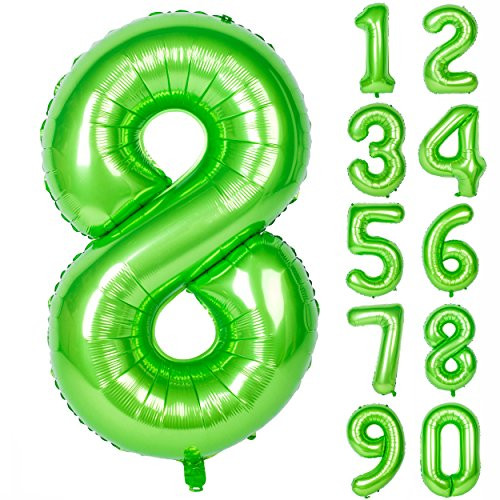 40 Inch Green Large Numbers 0-9 Birthday Party Decorations Helium Foil Mylar Big Number Balloon Digital 8