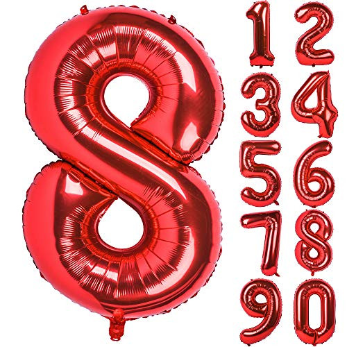 40 Inch Red Large Numbers 0-9 Birthday Party Decorations Helium Foil Mylar Big Number Balloon Digital 8