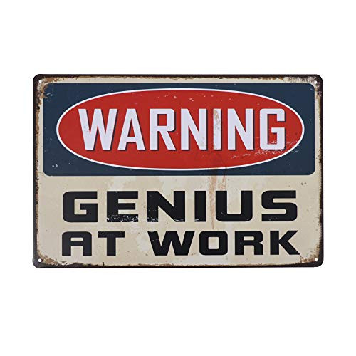 Hai dou ya Vintage Retro Metal Tin Signs Letter Slogan Warning Genius at Work Wall Plaque Poster Cafe Bar Pub Club Home Decor 12 X 8 Inches