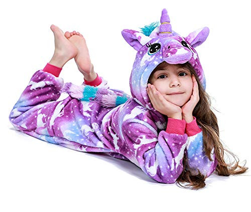 FuzzyCosplay Kids Unicorn Costume Onesie Animal Pajamas One Piece Birthday Gifts Purple Night 10-12 Years