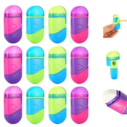 12 Pieces Pencil Sharpener Portable Manual Pencil Sharpener with Eraser and Lid Hand Pencil Sharpener for Office Home and School Supply 12 Pieces Pencil Sharpener Portable Manual Pencil Sharpener with Eraser and Lid Hand Pencil Sharpener for Office Home and School Supply
