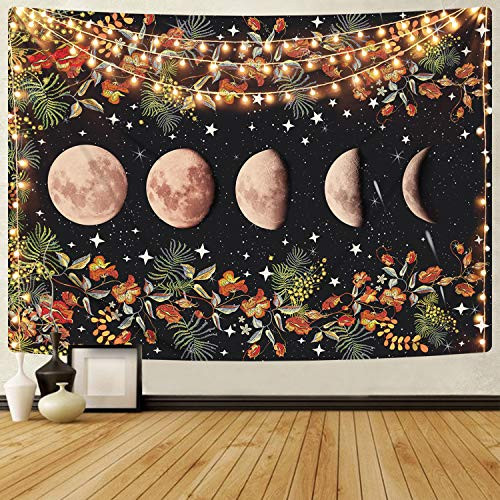 Moon Phase Tapestry Moonlit Garden Tapestry Flower Vine Tapestries Black Background Star Tapestry for Room(59.1 x 82.7 inches) Moon Phase Tapestry Moonlit Garden Tapestry Flower Vine Tapestries Black Background Star Tapestry for Room(59.1 x 82.7 inches)