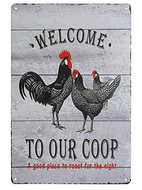 PXIYOU Welcome to Our Coop Chicken Sign Retro Vintage Metal Tin Signs Rustic Farmhouse Country Wall Art Sign 8X12Inch