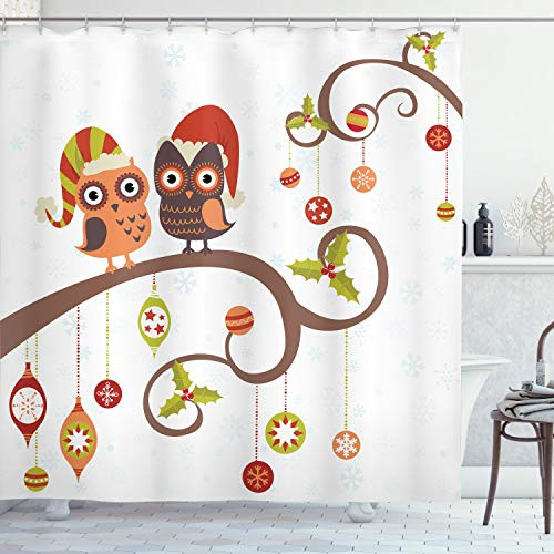 Ambesonne Christmas Shower Curtain, Cloth Fabric Bathroom Decor Set with Hooks, Tree Branches, 70" Long