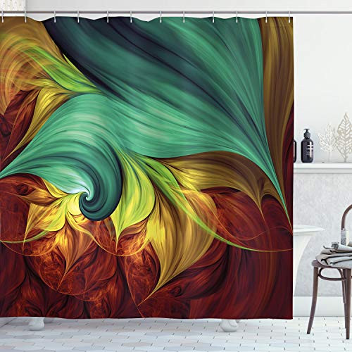Ambesonne Fractal Shower Curtain, Computer Art Fluid Color Tones with Abstract Forms, Cloth Fabric Bathroom Decor Set with Hooks, 70" Long, Yellow Tea