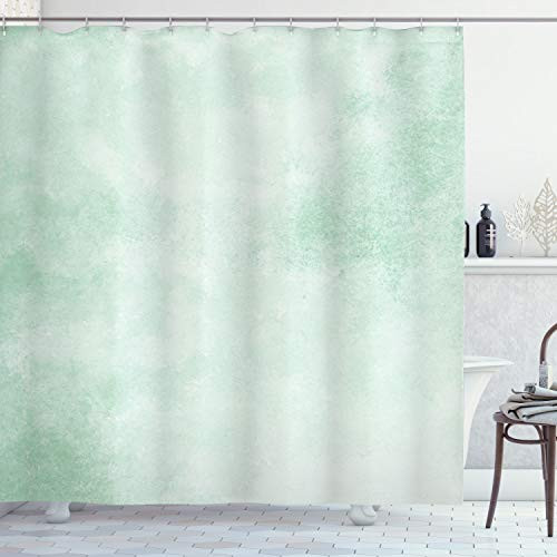 Ambesonne Mint Shower Curtain, Blurry Abstract Background Shady Pastel Toned Modern Watercolor Murky Image, Cloth Fabric Bathroom Decor Set with Hooks