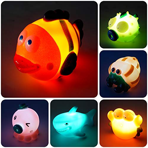 AOLUXLM Bath Toys for 1 Year Old Baby, Light Up Bath Toys Set for Toddlers, 6 Packs Water Float Toys for Kids Bathroom Swimming Pool, 7 Colors Flashin AOLUXLM Bath Toys for 1 Year Old Baby, Light Up Bath Toys Set for Toddlers, 6 Packs Water Float Toys for Kids Bathroom Swimming Pool, 7 Colors Flashin