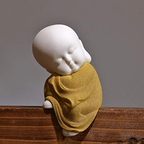 Kingzhuo White Ceramic Little Cute Buddha Statue Monk Figurine Creative Baby Crafts Dolls Ornaments Gift Classic Chinese Delicate Ceramic Arts and Cra