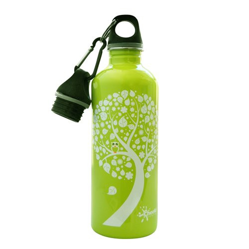 Cheeki 500ml 17oz Stainless Steel Water Bottle - Green Owl / Leaf - BPA Free