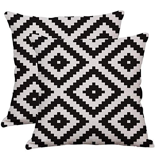 YeeJu Set of 2 Geometric Decorative Throw Pillow Covers Square Cotton Linen Cushion Covers Outdoor Sofa Home Pillow Covers 16x16 Inch