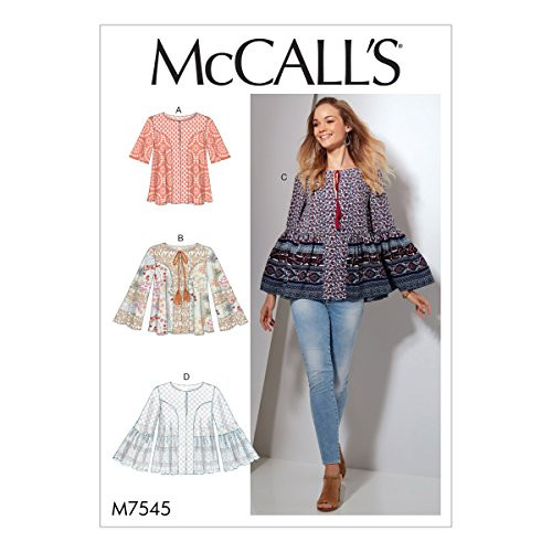 McCall Patterns M7545A50 Misses' Split-Neck Tops with Flared Sleeves Sewing Pattern 6-8-10-12-14