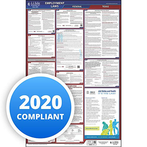 2020 Texas Labor Law Poster with Workers' Comp, All-in-One OSHA Compliant TX State & Federal Laminated Poster (26" x 40" English) - Includes FFCRA Pos