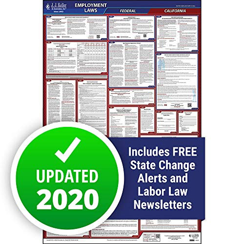 2020 California State and Federal Labor Law Poster (English, CA State) - OSHA Compliant All-in-One Laminated Poster - Includes FFCRA Poster