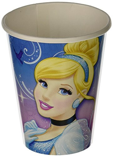 Amscan Cinderella Printed Paper Cups Disney Princess Birthday Party Drinkware (8 Pack), Blue/Pink, 9 oz.