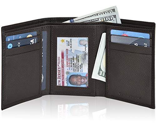 Men's Wallet Smooth Genuine Leather - RFID Blocking Front Pocket Trifold Wallet