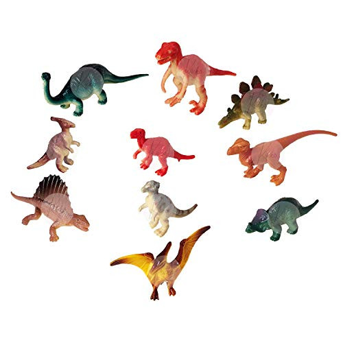 Kicko Plastic Mini Dinosaurs 1.75  4.5 Inches - Pack of 10 - Assorted Colored Dinosaur Figures Playset - for Kids - Party Favors, Bag Stuffers, Fun, T
