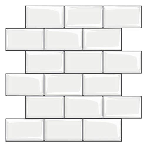 STICKGOO White Subway Tiles Peel and Stick Backsplash, Stick on Tiles Kitchen Backsplash (Pack of 5, Thicker Design)