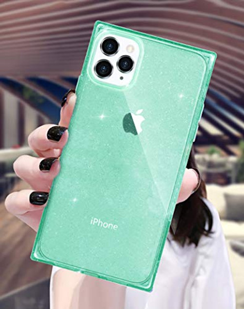 niufoey iPhone 11 pro max case, Square Clear Glitter Sparkle Slim Shell Soft TPU Mirror Surface Square Corners Full Body Protection for Apple iPhone 1