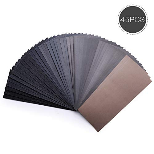 45-Sheet 80 To 3000 Grit Dry Wet Sandpaper 9 x 3.6 Inches for Dry or Wet Sanding, Metal Sanding and Automotive Polishing Wood Furniture Finishing - ASD07C 45-Sheet 80 To 3000 Grit Dry Wet Sandpaper 9 x 3.6 Inches for Dry or Wet Sanding, Metal Sanding and Automotive Polishing Wood Furniture Finishing - ASD07C