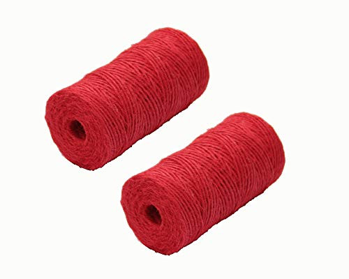 LNKA 14Colours 2mm 3 ply Natural Jute Twine String Rolls for Artworks and Crafts Gift Wrapping Picture Display and Gardening Decoration(295Feet/Roll 14rolls) (Red-2rolls)