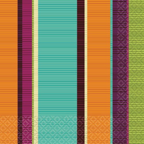 Amscan Decorative Trendy Stripe Party Beverage Paper Napkins (16 Pack), 5 x 5, Purple/Teal/Orange