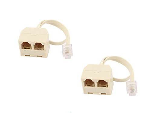 RJ11 6P4C 2 Way Outlet 1 to 2 Telephone Phone Jack Line Splitter Adapter Beige 2pcs