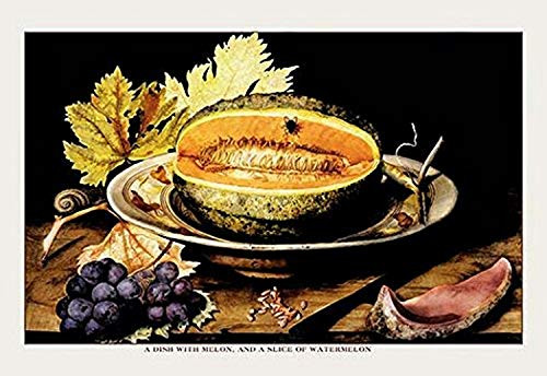 Buyenlarge 0-587-11584-x-P1827 A Dish with Melons and a Slice of Watermelon Paper Poster, 18" x 27"