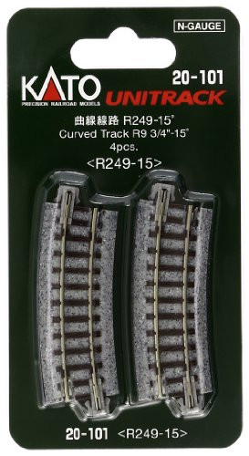 Kato USA Model Train Products Unitrack, 249mm (9 3/4") Radius 15-Degree Curve Track (4-Piece)