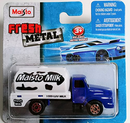 Maisto Fresh Metal Die-Cast Vehicles Milk Truck (Blue and White)