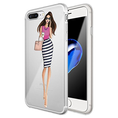 Matop iPhone 8 Plus / 7 Plus Case Clear,Shockproof Ultra Thin Protective Case Silicone TPU Slim Soft Bumper Cover Stripes Pattern Cases for iPhone 8 Plus / 7 Plus 5.5 (Stripes Girl)